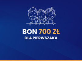 Na zdjęciu grafika dzieci i napis "Bon 700 plus dla pierwszaka"