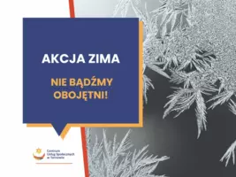 Na zdjęciu napis Akcja Zima - nie bądźmy obojętni, w tle szron