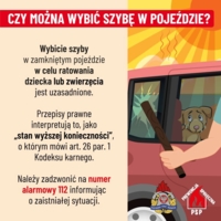 tekst z informacją o wybijaniu szyby w aucie w stanie wyższej konieczności