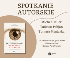 Plakat spotkania autorskiego poświęconego książce „W poszukiwaniu duchowości człowieka”