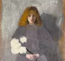 Praca Rebeki Sowy - interpretacja obrazu Olgi Boznańskiej "Dziewczynka z chryzantemami"