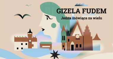 Plakat wystawy Gizela Fudem "Jedna mówiąza za wielu"