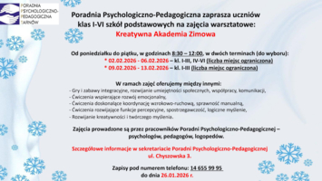 Plakat informacyjny ze szczegółami dotyczącymi warsztatów