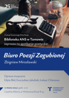 Plakat wieczoru poezji Zbigniewa Mirosławskiego „Biuro Poezji Zagubionej”