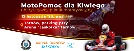 Plakat charytatywnego pikniku motoryzacyjnego "MotoPomoc dla Kiwiego"