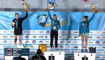 Podium zawodów w Salt Lake City. Pierwsza z prawej Aleksandra Kałucka.