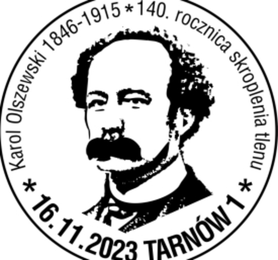 Okolicznościowy stempel pocztowy z okazji 140. rocznicy skroplenia tlenu