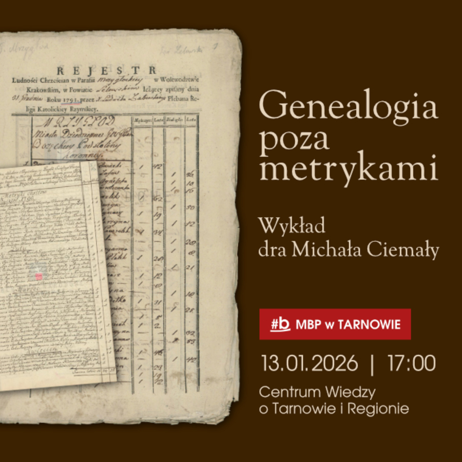 Plakat wykładu "Genealogia poza metrykami"