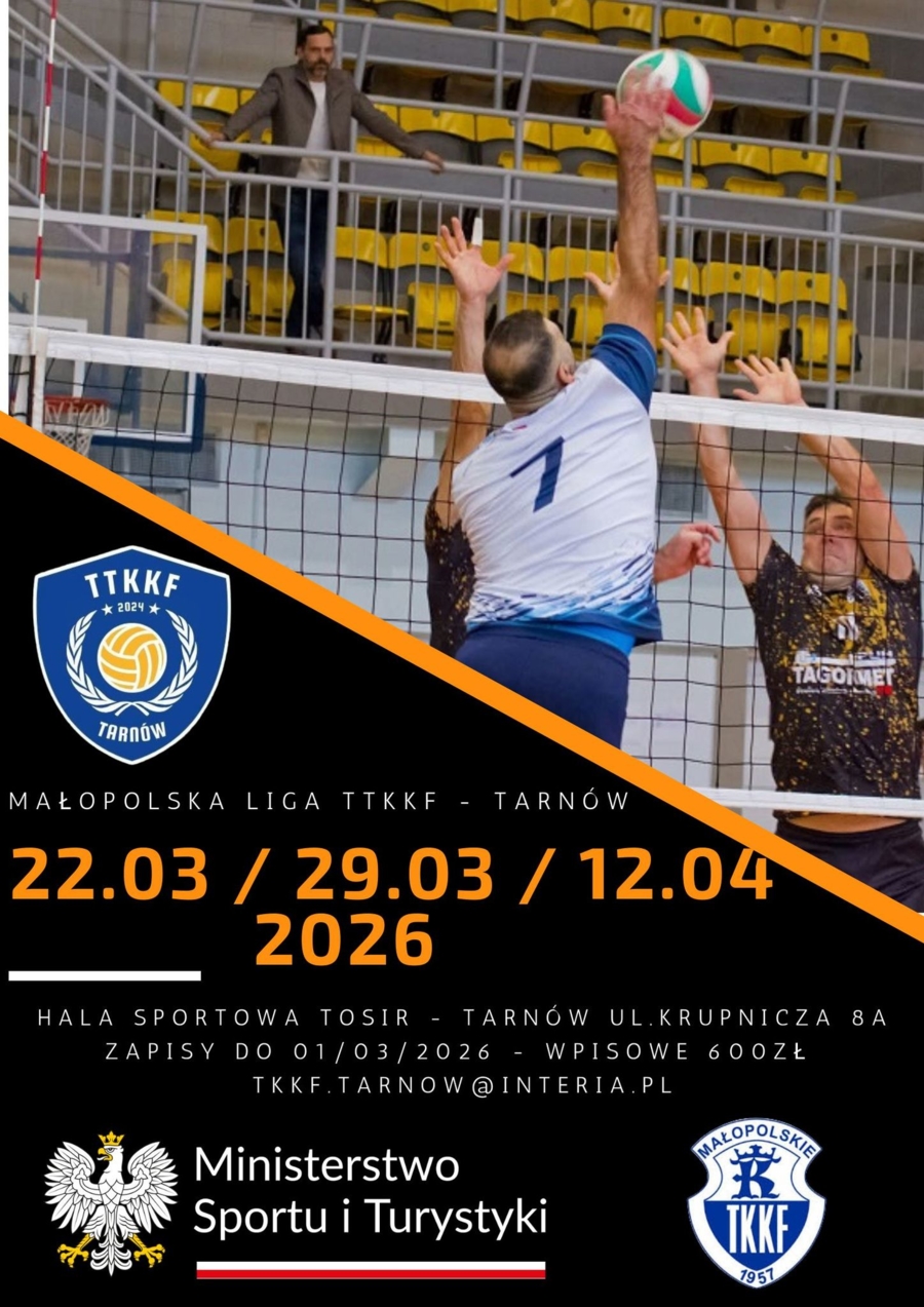 Plakat Małopolskiej Ligi TKKF w siatkówce