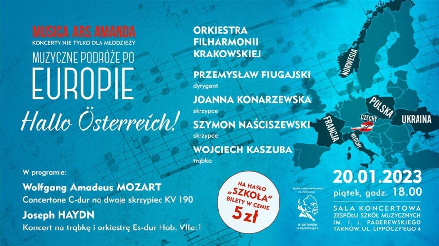 Plakat muzycznych podróży po Europie