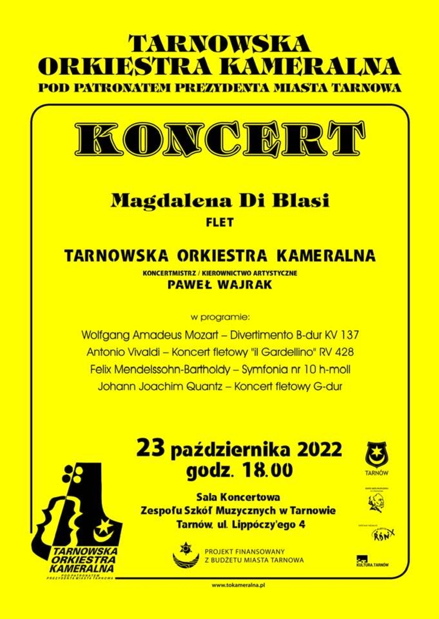 Plakat koncertu Magdaleny Di Blasi i Tarnowskiej Orkiestry Kameralnej