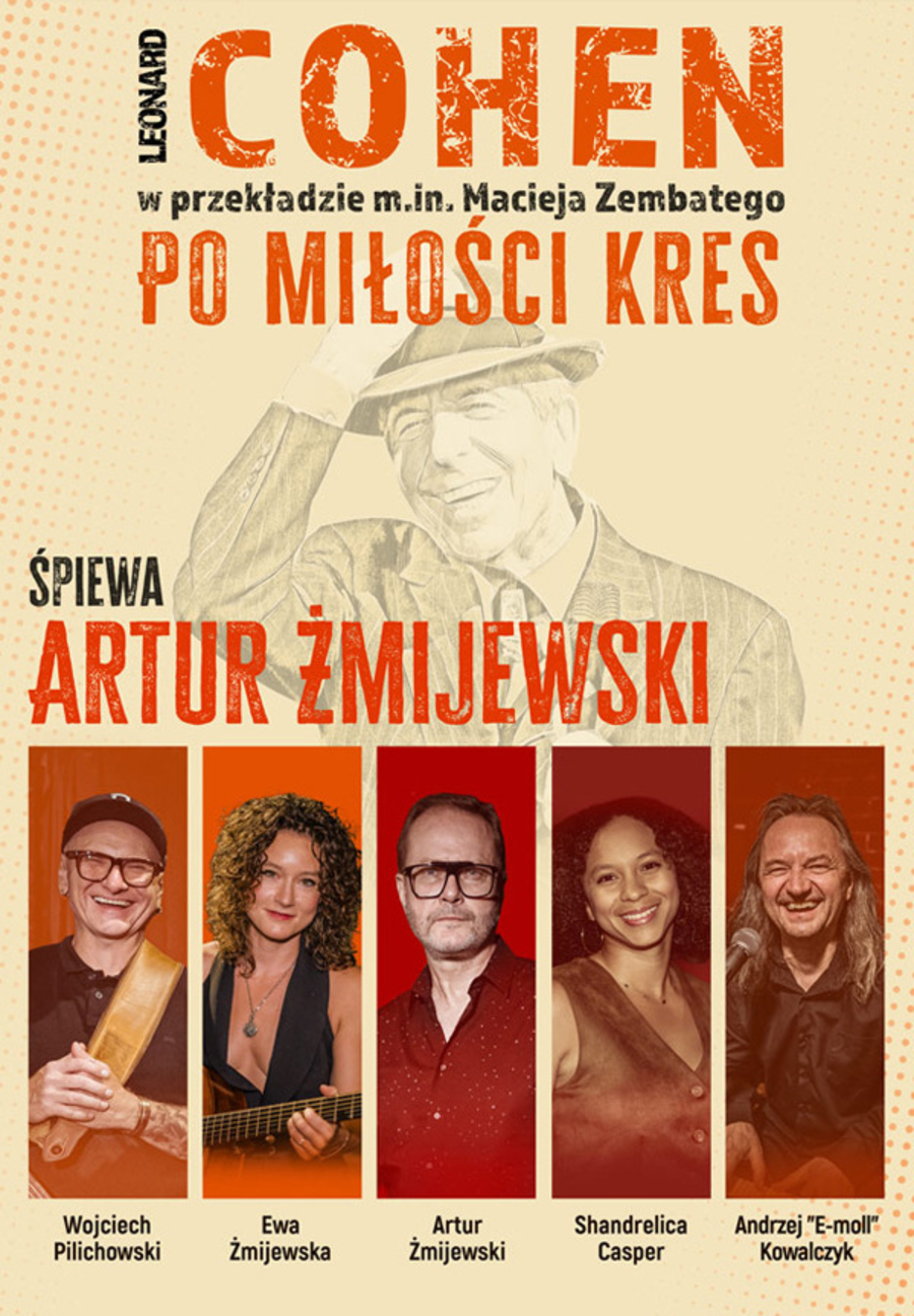 plakat wydarzenia, żółty, pod spodem zdjęcia muzyków