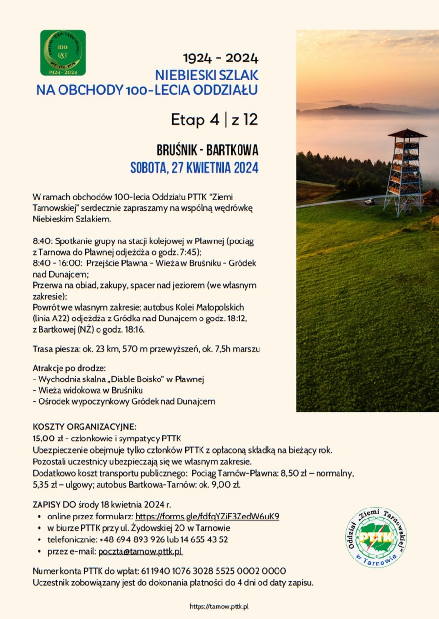 Plakat czwartego etapu wędrówki długodystansowym szlakiem niebieskim