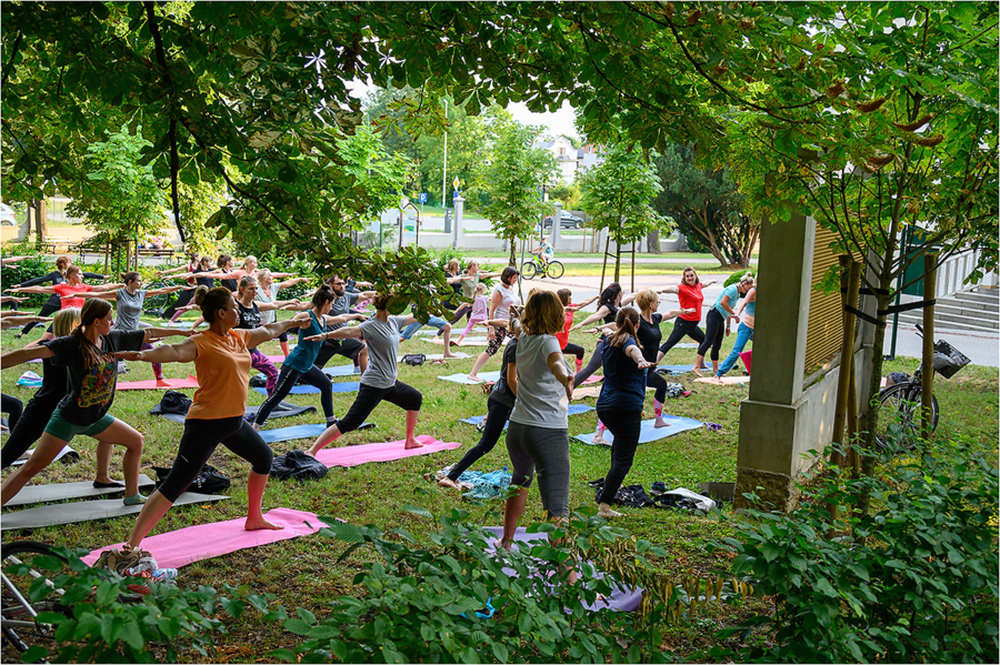 Wakacyjna joga na trawie