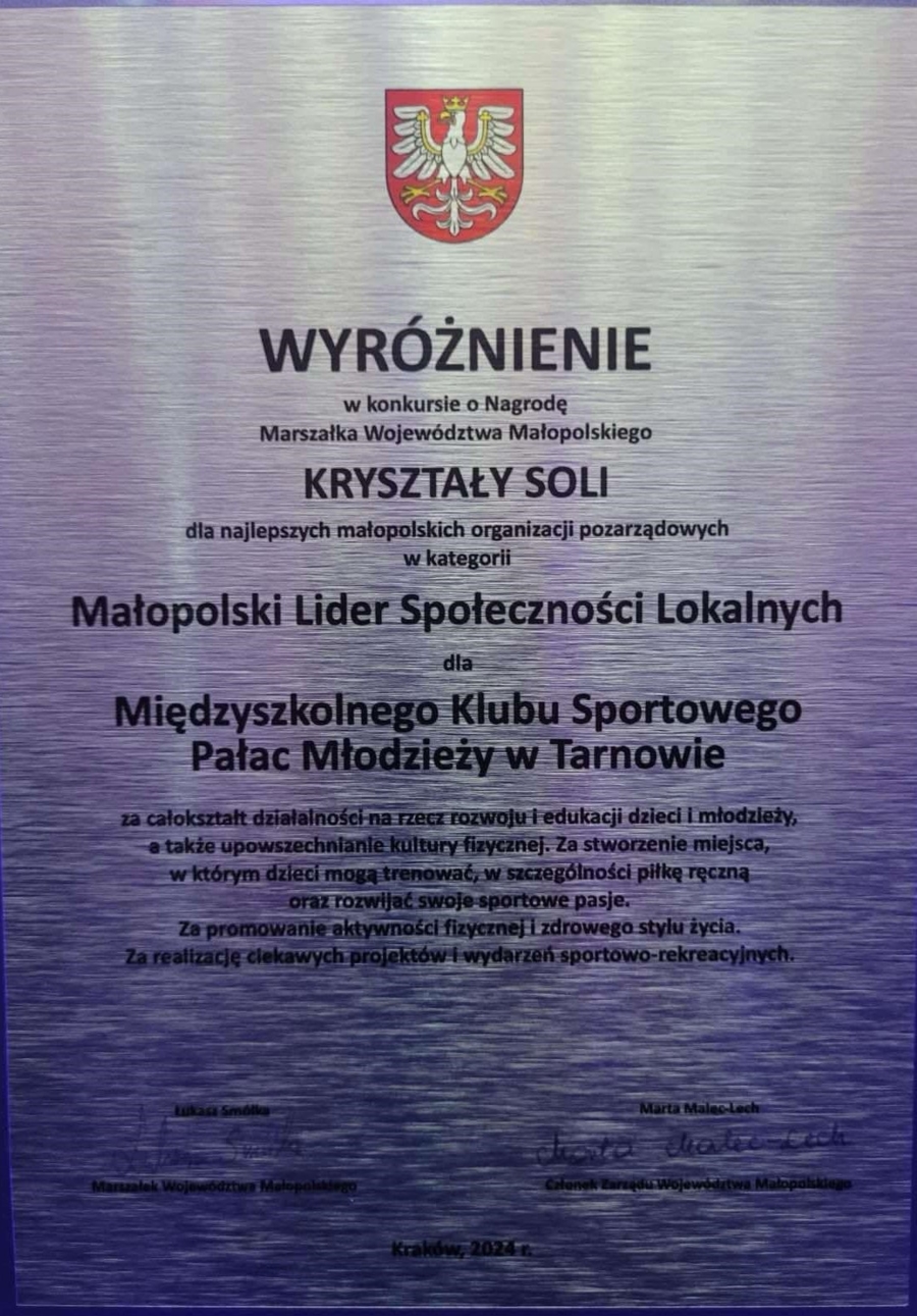Dyplom dla MKS PM Tarnów