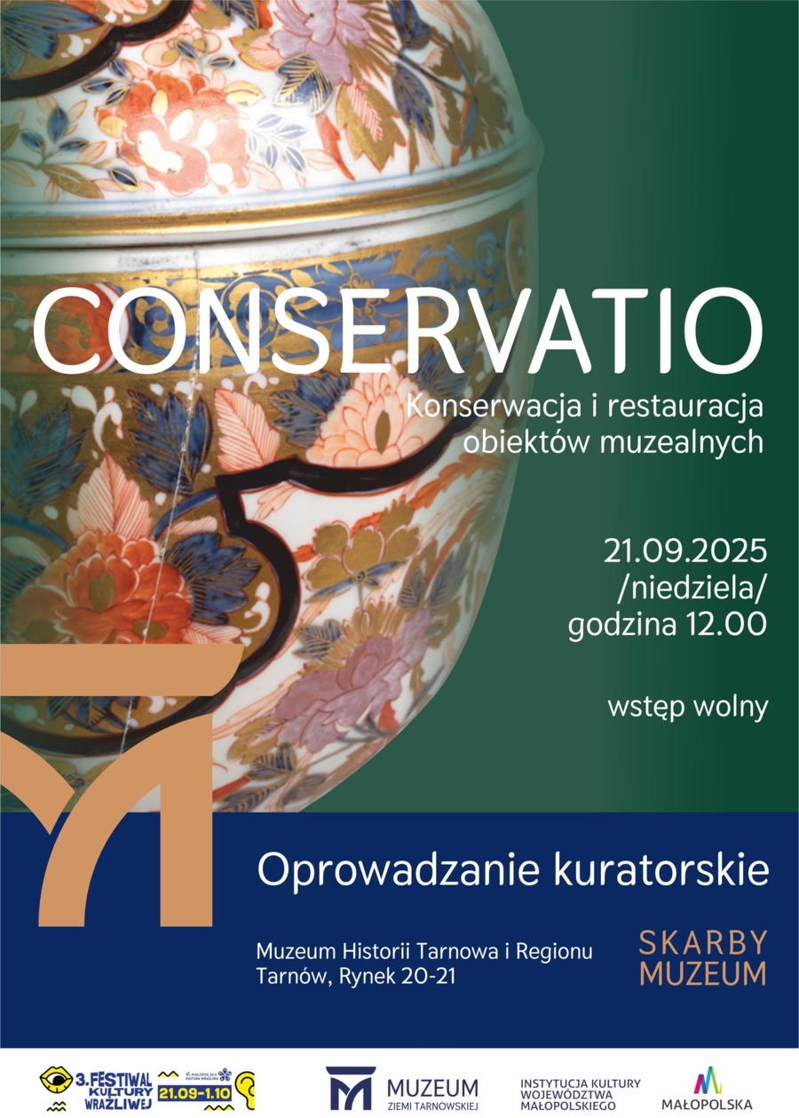 Plakat oprowadzania kuratorskiego po wystawie "Conservatio"