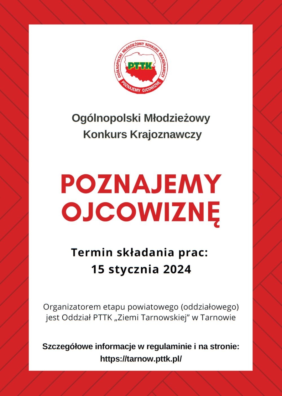 Plakat Ogólnopolskiego Młodzieżowego Konkursu Krajoznawczego „Poznajemy Ojcowiznę”
