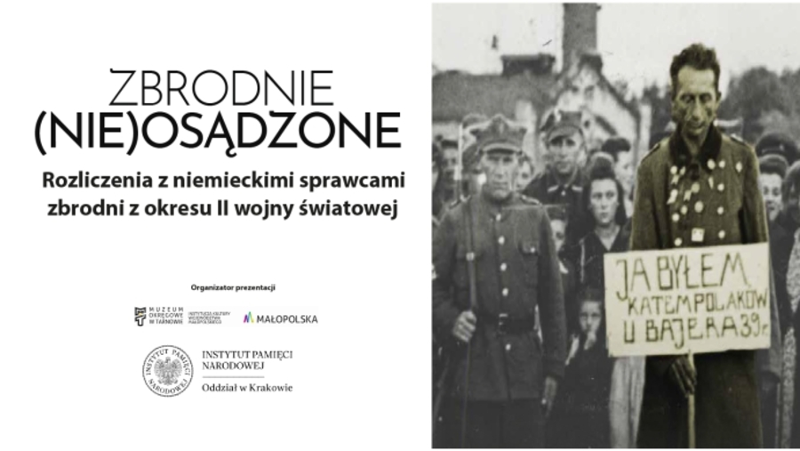 Plakat wystawy „Zbrodnie (nie)osądzone. Rozliczenia z niemieckimi sprawcami zbrodni z okresu II wojny światowej”