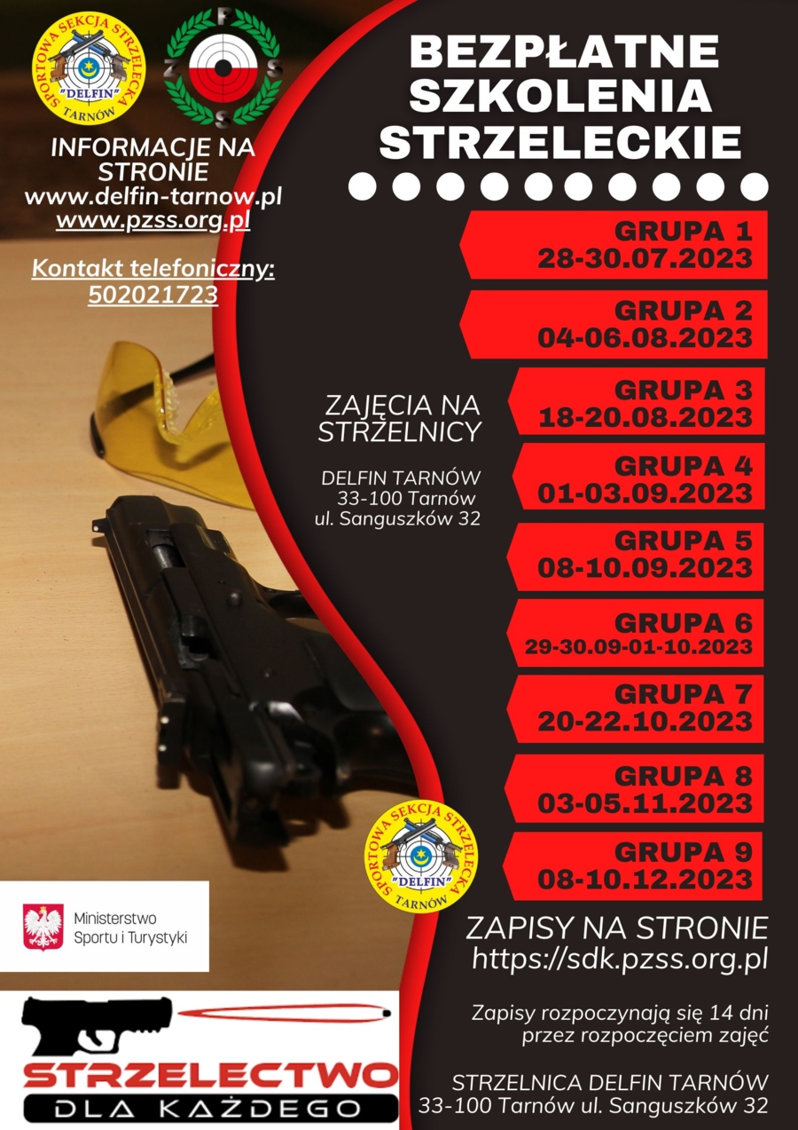 Plakat bezpłatnych zajęć strzeleckich