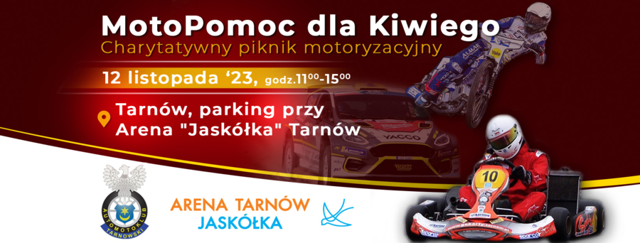 Plakat charytatywnego pikniku motoryzacyjnego "MotoPomoc dla Kiwiego"