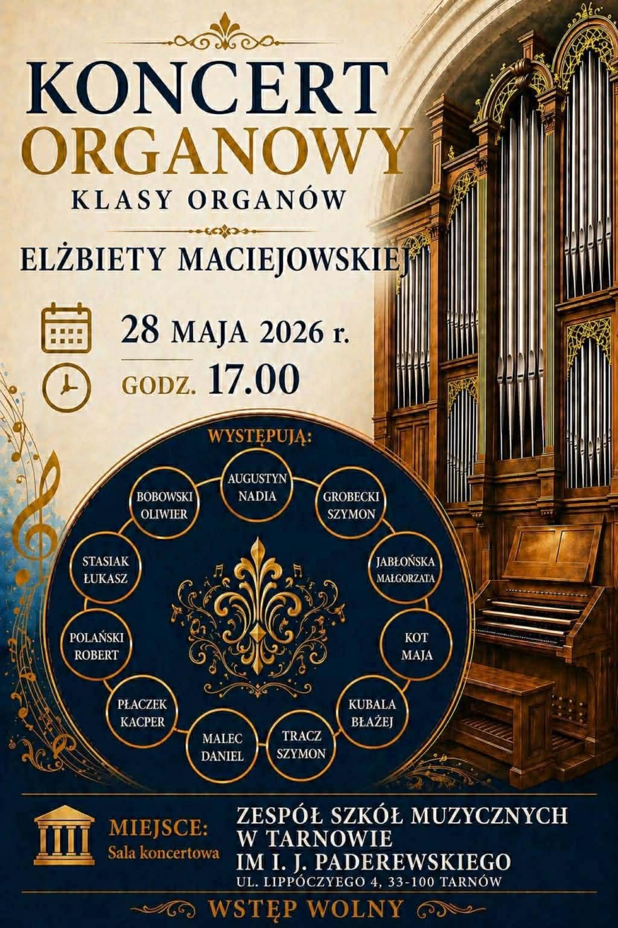 Plakat koncertu organowego