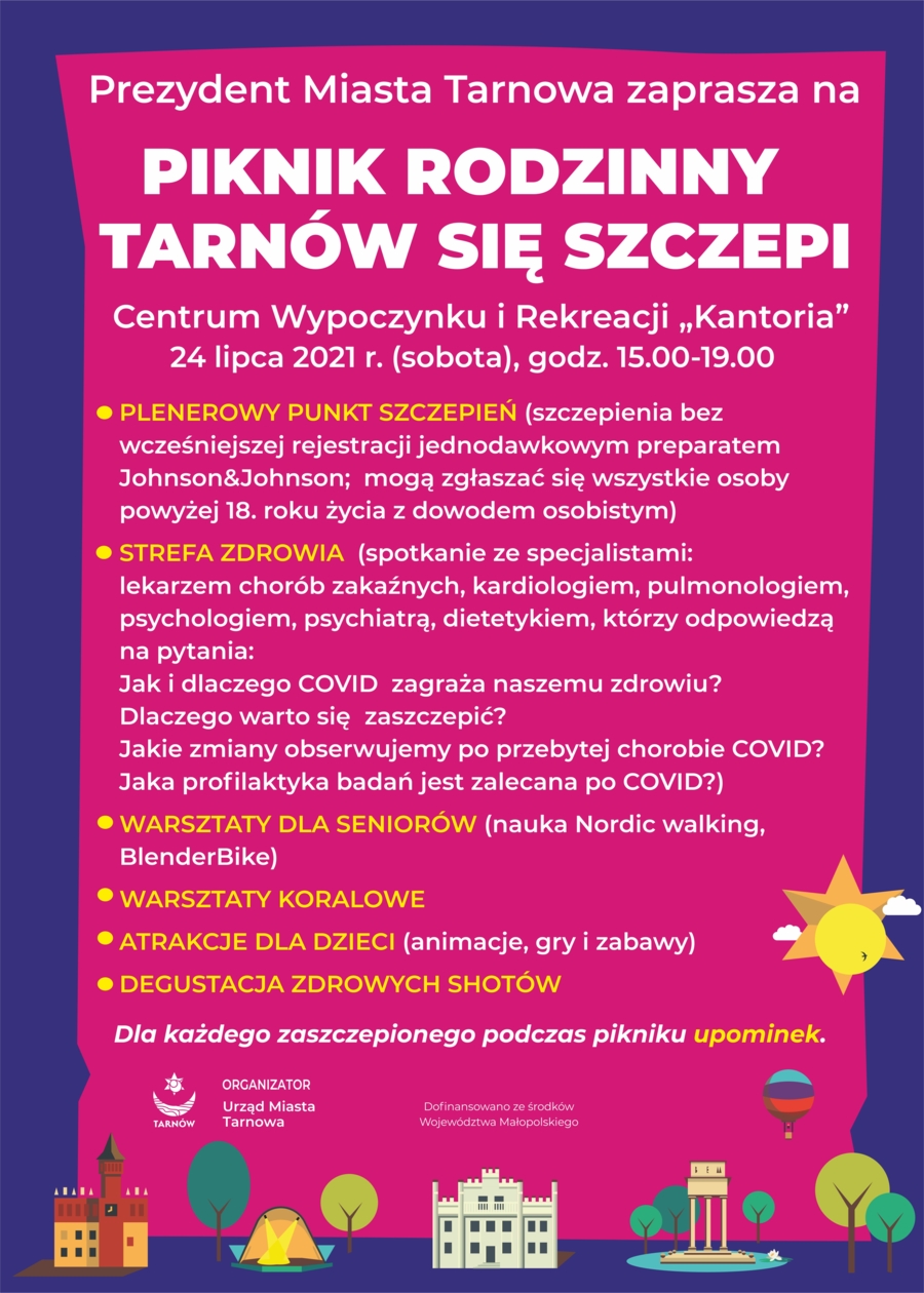 Plakat pikniku rodzinnego "Tarnów się szczepi"