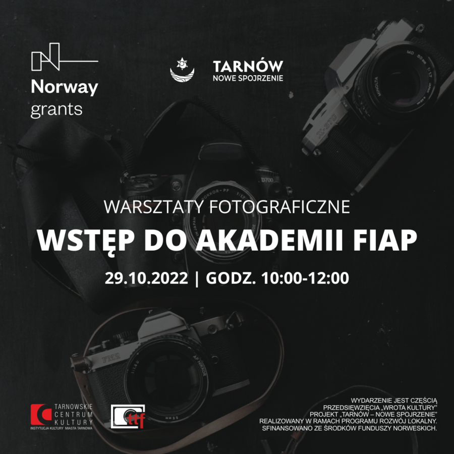 Plakat bezpłatnych warsztatów fotograficznych w TCK