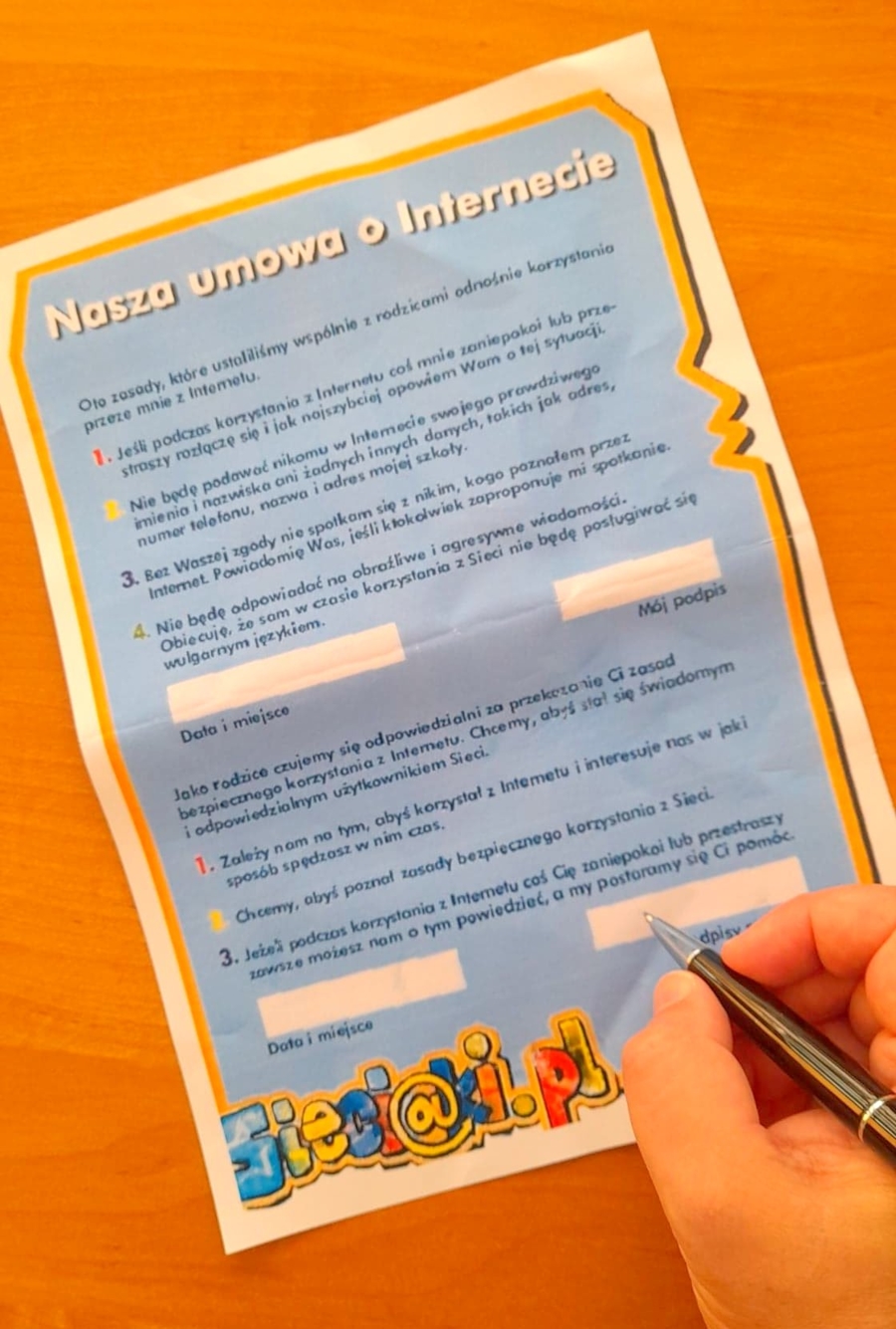 Wzór umowy w sprawie jasnych zasad korzystania z sieci przez najmłodszych użytkowników