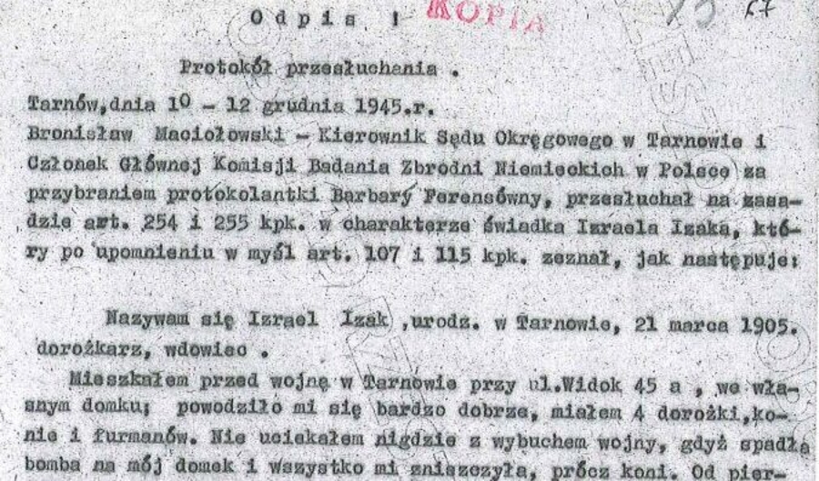 Fragment zeznania Izaaka Izraela