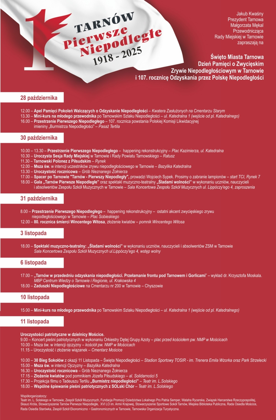 Plakat informacyjny z harmonogramem wydarzeń patriotycznych